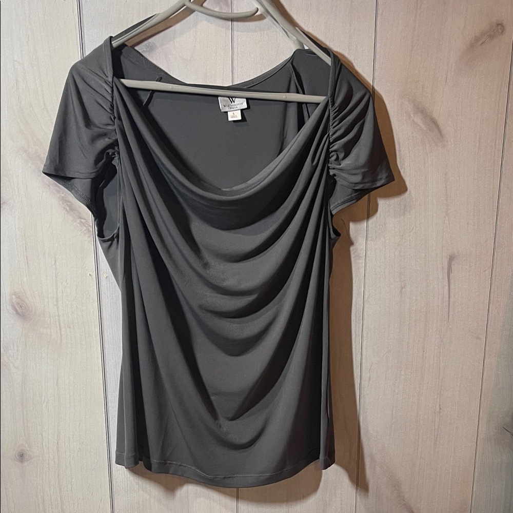 Worthington Dark Gray Drape Neck Blouse